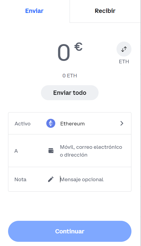 retirar activos de Coinbase